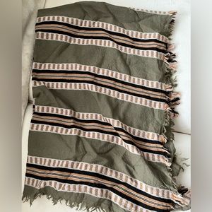 Aritzia Wilfred Wool Blanket Scarf Olive Green with Stripes